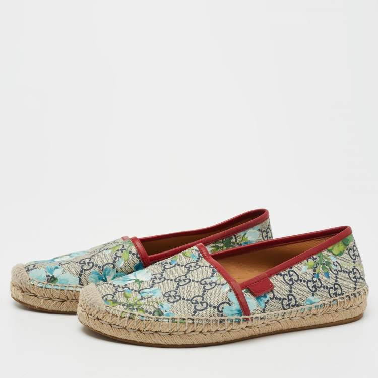 Pre Owned GUCCI Multicolor GG Coated Canvas Blooms Espadrille Flats Size 37 