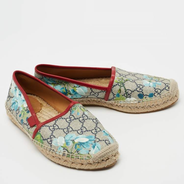 Pre Owned GUCCI Multicolor GG Coated Canvas Blooms Espadrille Flats Size 37 