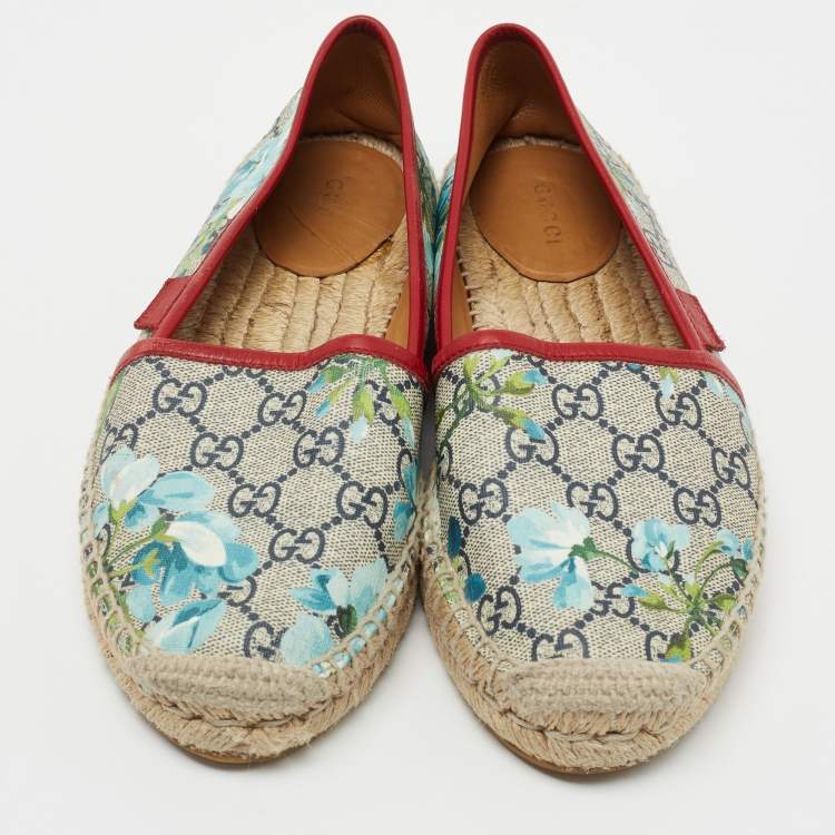 Pre Owned GUCCI Multicolor GG Coated Canvas Blooms Espadrille Flats Size 37 