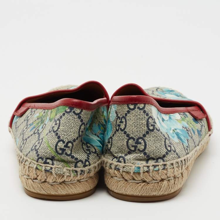 Pre Owned GUCCI Multicolor GG Coated Canvas Blooms Espadrille Flats Size 37 