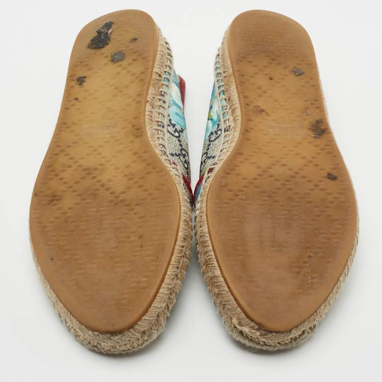 Pre Owned GUCCI Multicolor GG Coated Canvas Blooms Espadrille Flats Size 37 