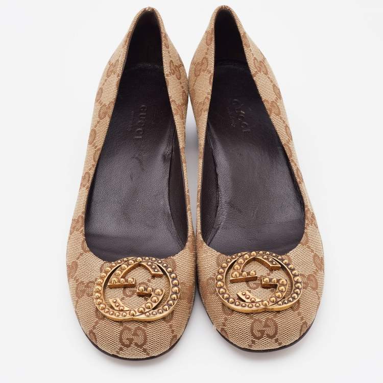 Pre Owned Gucci Beige GG Canvas G Interlocking Pumps Size 35
