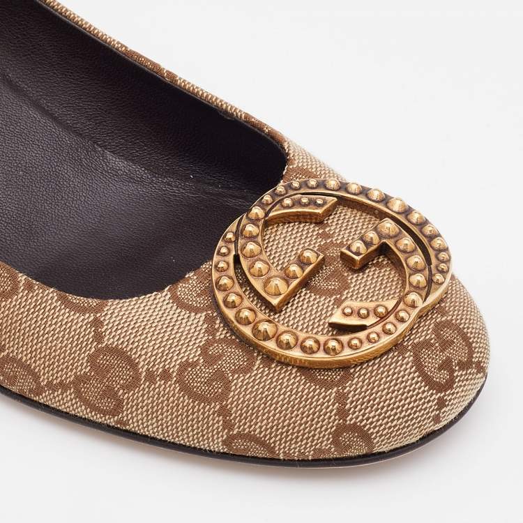 Pre Owned Gucci Beige GG Canvas G Interlocking Pumps Size 35
