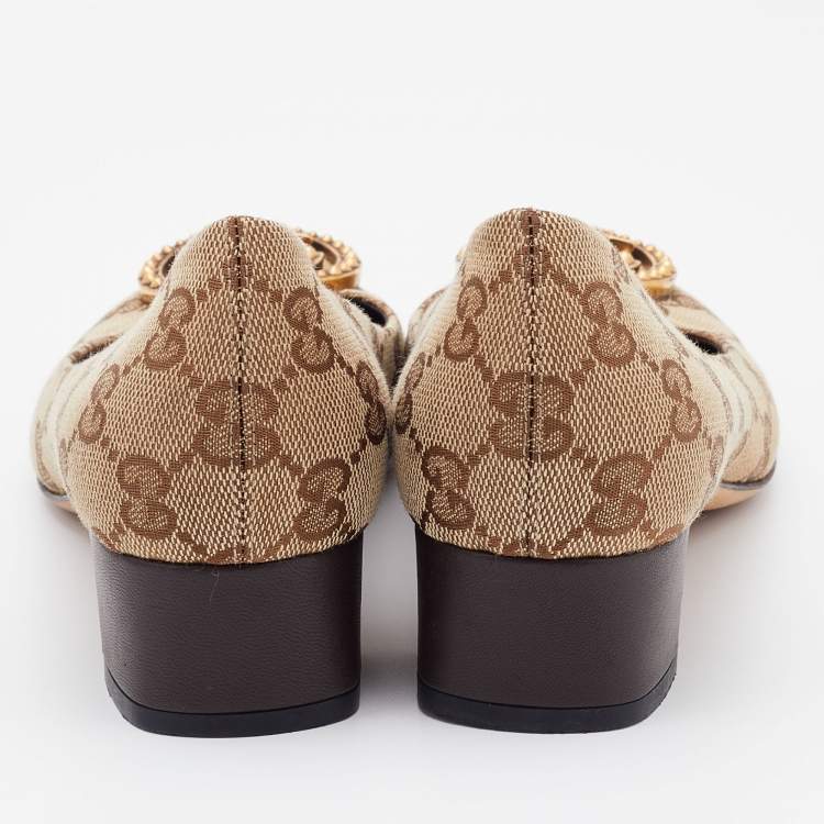 Pre Owned Gucci Beige GG Canvas G Interlocking Pumps Size 35
