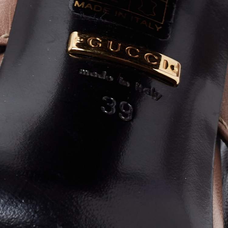 Pre Owned Gucci Light Brown Quilted Leather Criss Cross Block Heel Mules Size 39