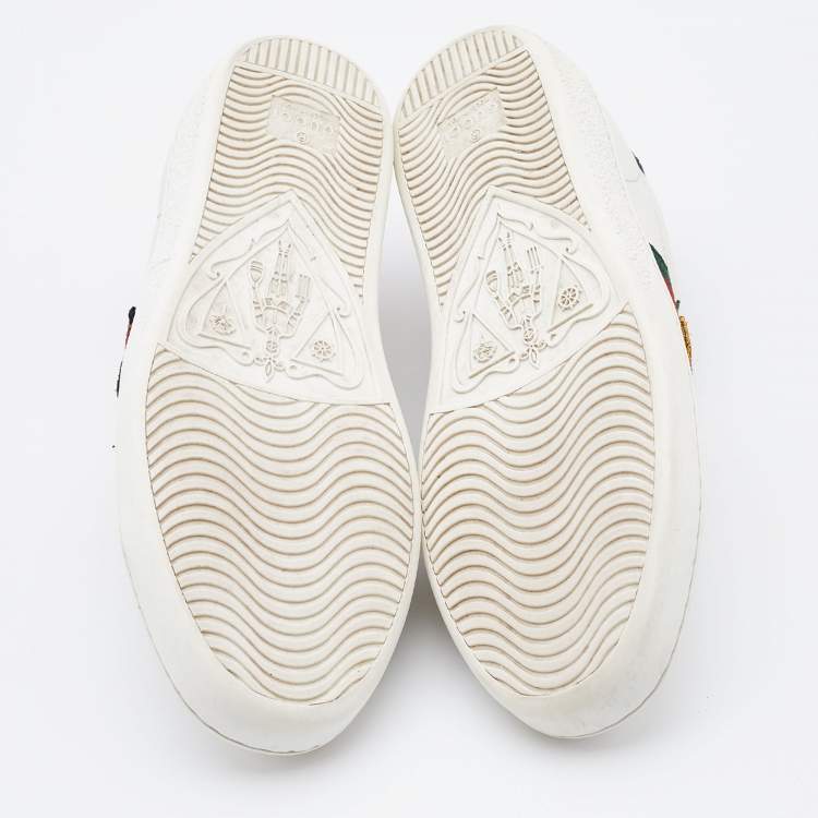 Pre Owned Gucci White Leather Ace Embroidered Ladybug and Pineapple Low Top Sneakers Size 35