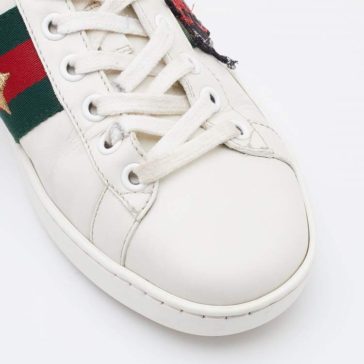 Pre Owned Gucci White Leather Ace Embroidered Ladybug and Pineapple Low Top Sneakers Size 35