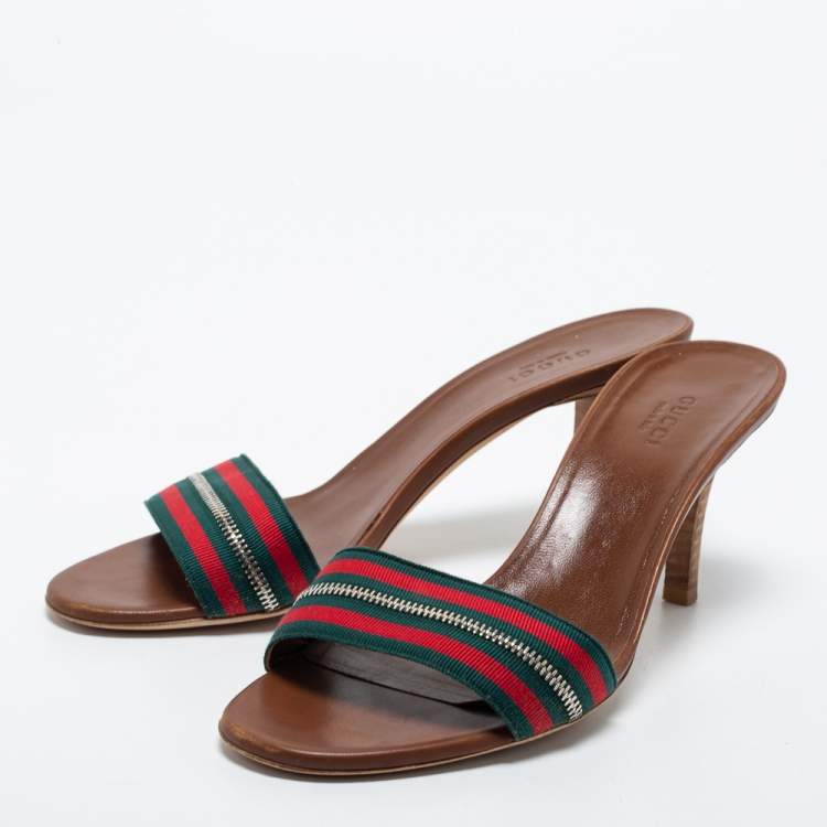 Gucci Tricolor Zip Web Canvas Slide Sandals Size 37 Gucci TLC