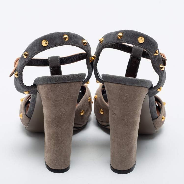 Pre Owned Gucci Multicolor  Suede Studded Ankle Strap Sandals Size 35