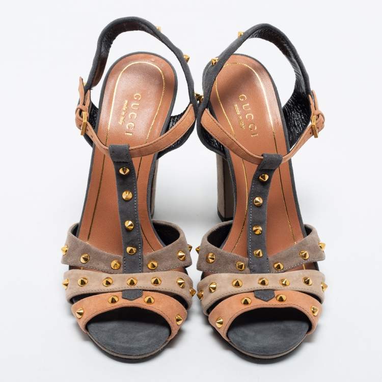 Pre Owned Gucci Multicolor  Suede Studded Ankle Strap Sandals Size 35