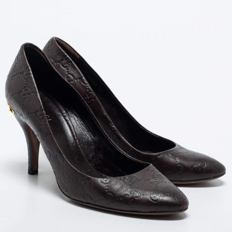 Pre Owned Gucci Brown Guccissima Leather Pumps Size 39