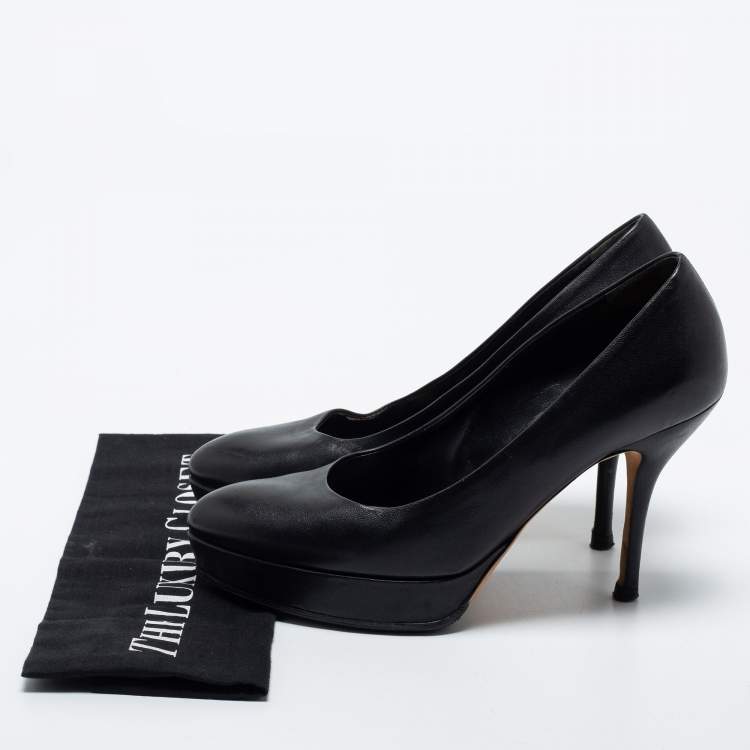 Pre Owned Gucci Black Leather Platform Pumps Size 37