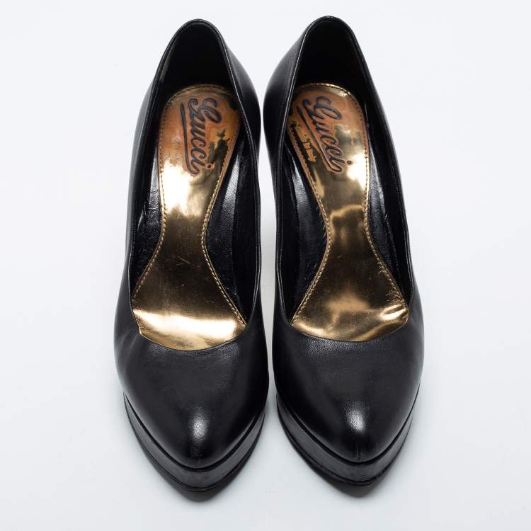 Pre Owned Gucci Black Leather Platform Pumps Size 37