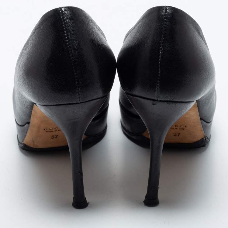 Pre Owned Gucci Black Leather Platform Pumps Size 37