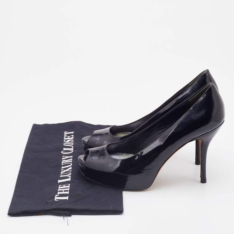 Pre Owned Gucci Black Patent Leather Peep Toe Platform Pumps Size 35