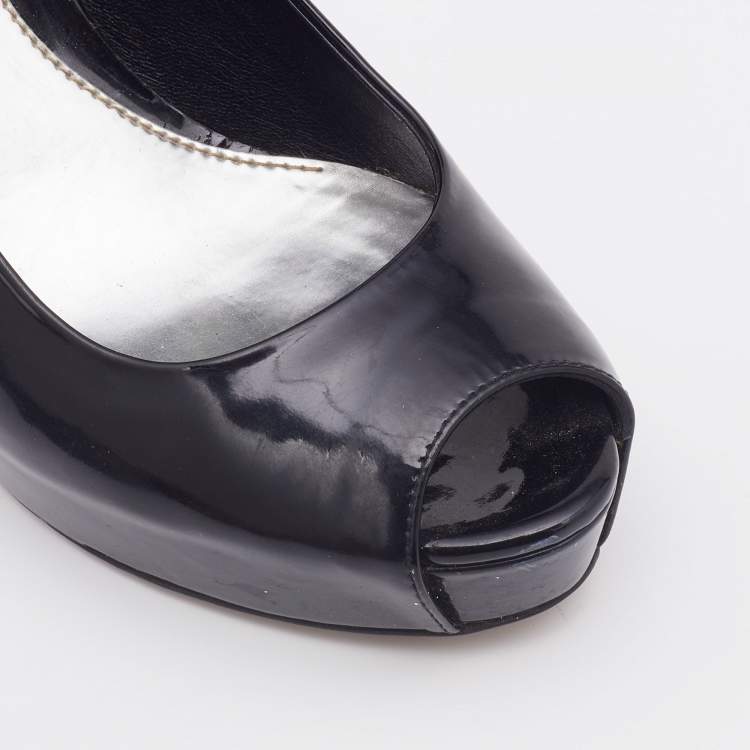 Pre Owned Gucci Black Patent Leather Peep Toe Platform Pumps Size 35