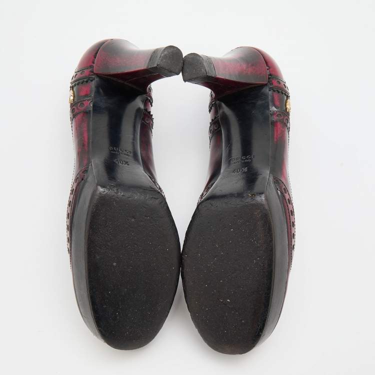 Pre Owned Gucci Black/Red Two-Tone Brogue Leather Platform Pumps Size 40.5