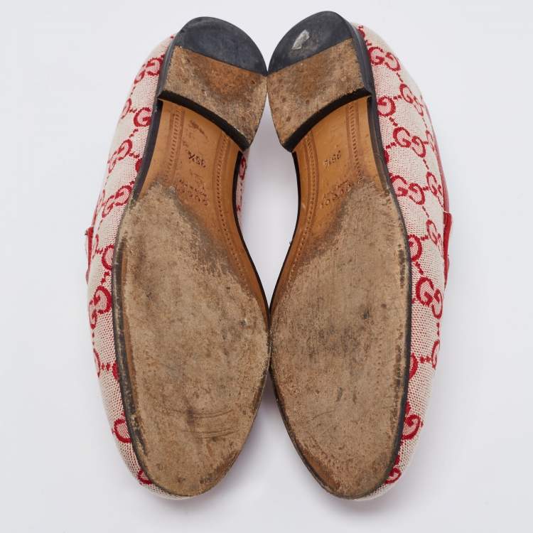 Pre Owned Gucci Red GG Canvas Jordaan Horsebit Loafers Size 35.5