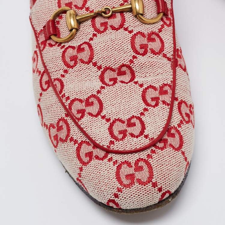 Pre Owned Gucci Red GG Canvas Jordaan Horsebit Loafers Size 35.5