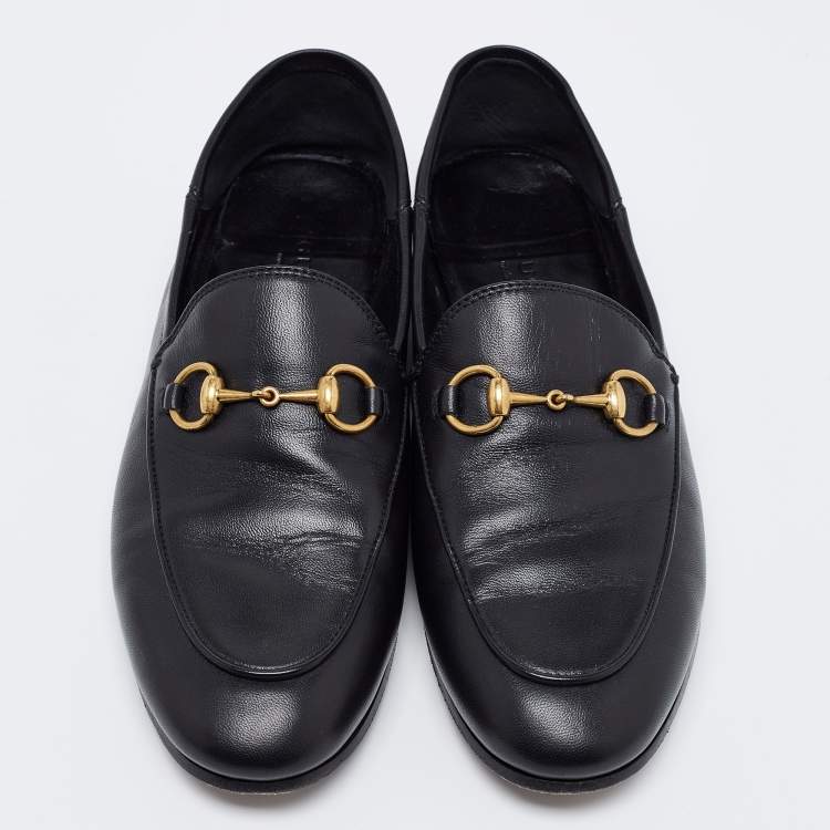 Pre Owned Gucci Black Leather Brixton Horsebit Slip On Loafers Size 35.5