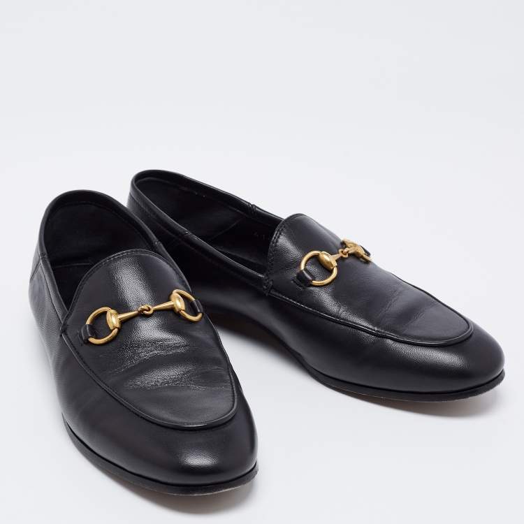 Pre Owned Gucci Black Leather Brixton Horsebit Slip On Loafers Size 35.5