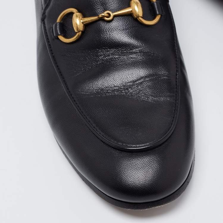 Pre Owned Gucci Black Leather Brixton Horsebit Slip On Loafers Size 35.5