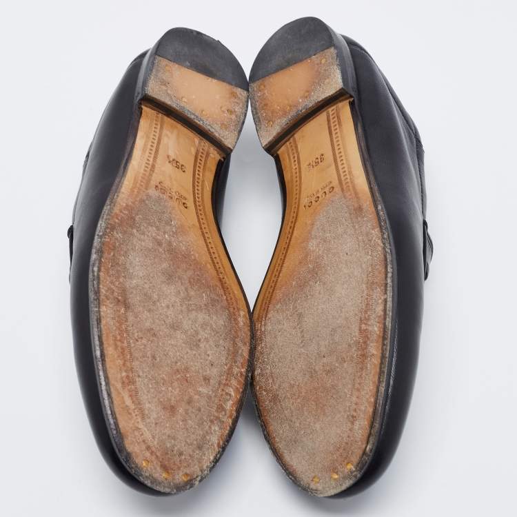 Pre Owned Gucci Black Leather Brixton Horsebit Slip On Loafers Size 35.5