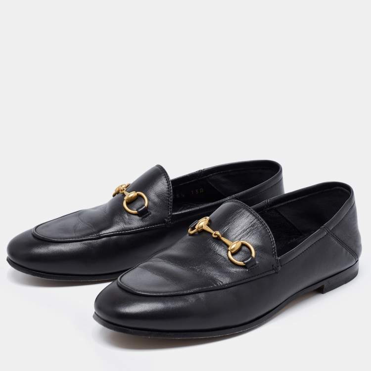 Pre Owned Gucci Black Leather Brixton Horsebit Slip On Loafers Size 35.5