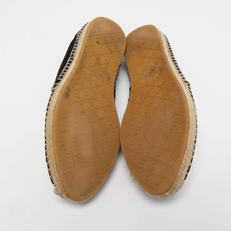 Pre Owned Gucci Black Guccissima Suede Pilar Espadrille Flats Size 38.5