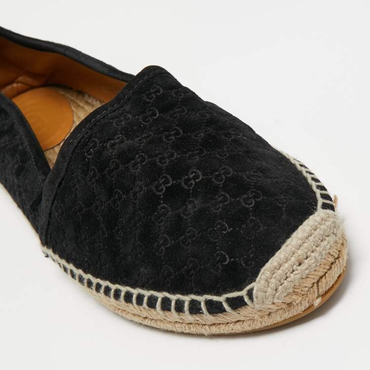 Pre Owned Gucci Black Guccissima Suede Pilar Espadrille Flats Size 38.5