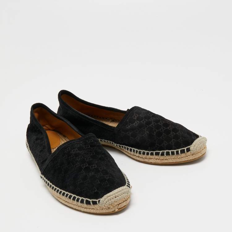Pre Owned Gucci Black Guccissima Suede Pilar Espadrille Flats Size 38.5