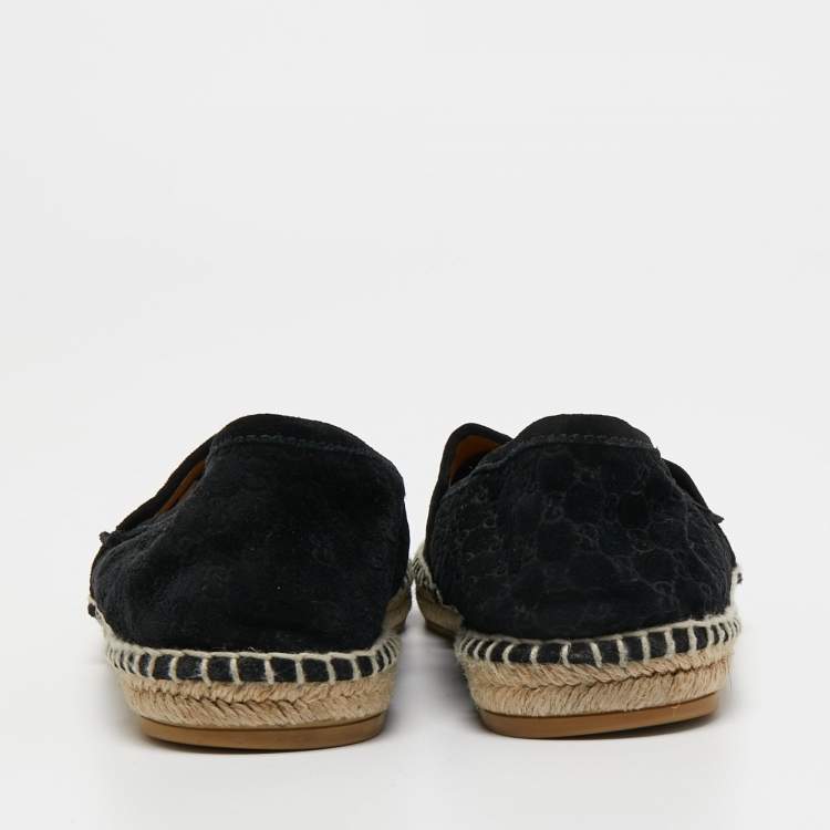 Pre Owned Gucci Black Guccissima Suede Pilar Espadrille Flats Size 38.5