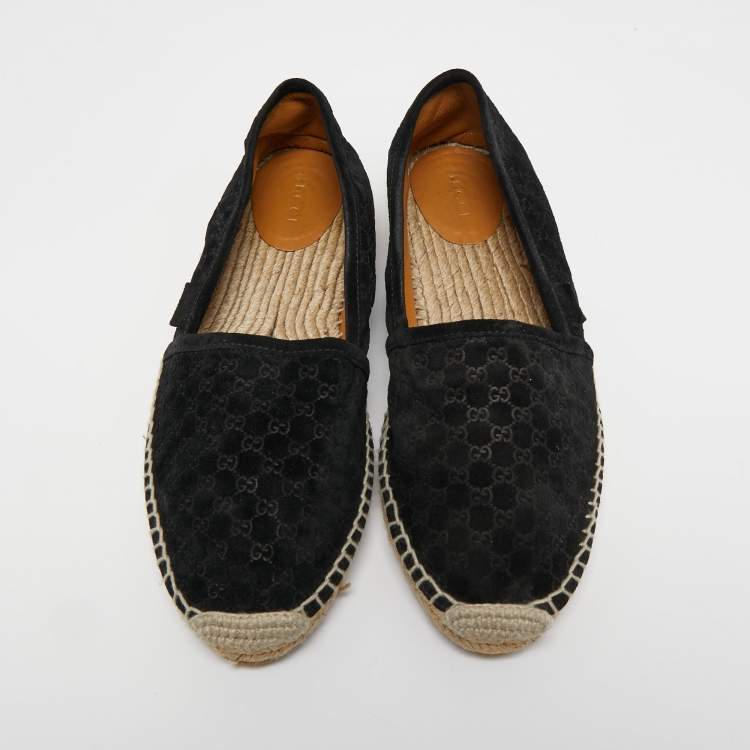 Pre Owned Gucci Black Guccissima Suede Pilar Espadrille Flats Size 38.5