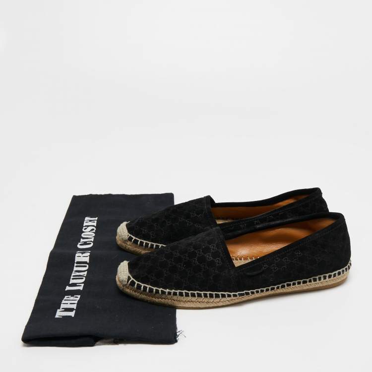 Pre Owned Gucci Black Guccissima Suede Pilar Espadrille Flats Size 38.5