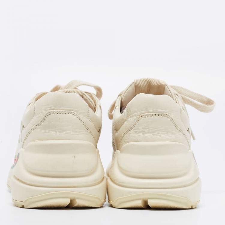 Pre Owned Gucci Beige Leather Rhyton Sneakers Size 35