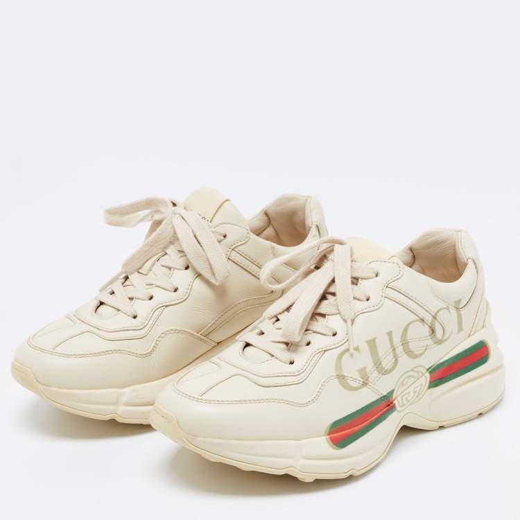Pre Owned Gucci Beige Leather Rhyton Sneakers Size 35