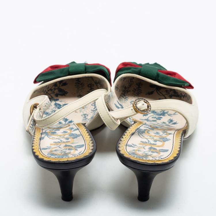 Pre Owned Gucci Cream/Black Leather Sylvie Slingback Pumps Size 37