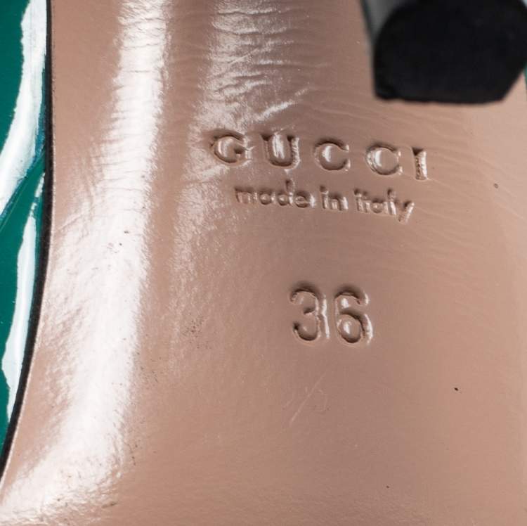 Pre Owned Gucci Green Patent Leather Peep Toe Slingback Sandals Size 36