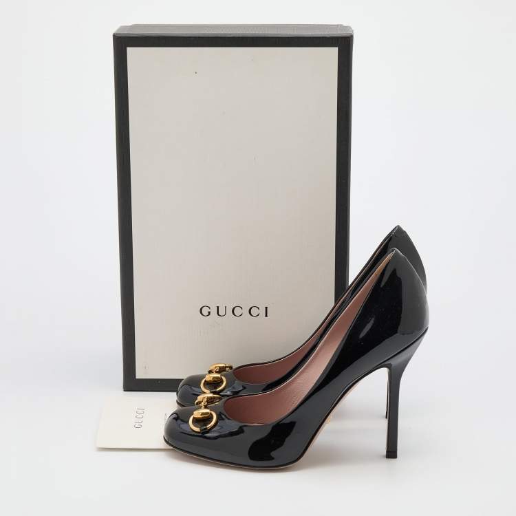 مملوكة مسبقًا Gucci Black Patent Leather Jolene Horsebit Pumps Size 38
