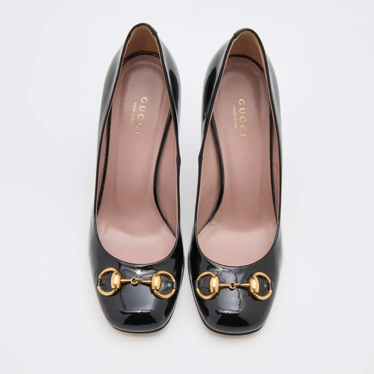 مملوكة مسبقًا Gucci Black Patent Leather Jolene Horsebit Pumps Size 38