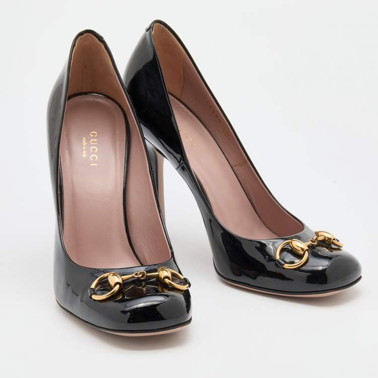 مملوكة مسبقًا Gucci Black Patent Leather Jolene Horsebit Pumps Size 38