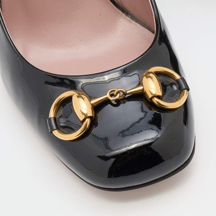 مملوكة مسبقًا Gucci Black Patent Leather Jolene Horsebit Pumps Size 38