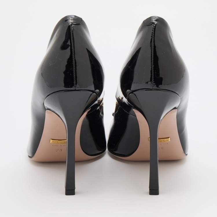 مملوكة مسبقًا Gucci Black Patent Leather Jolene Horsebit Pumps Size 38
