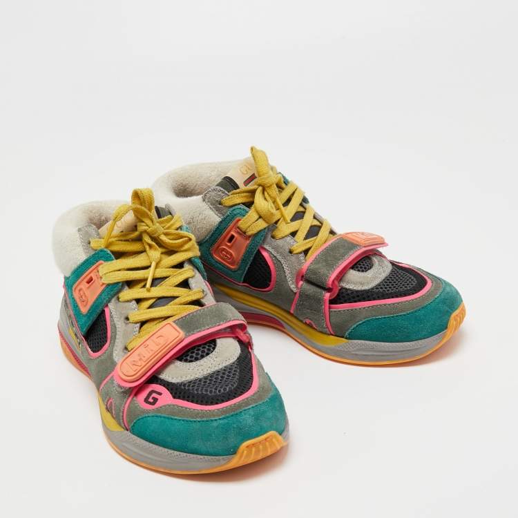 Pre Owned Gucci Multicolor Mesh and Suede Ultrapace Mid Top Sneakers Size 37.5  