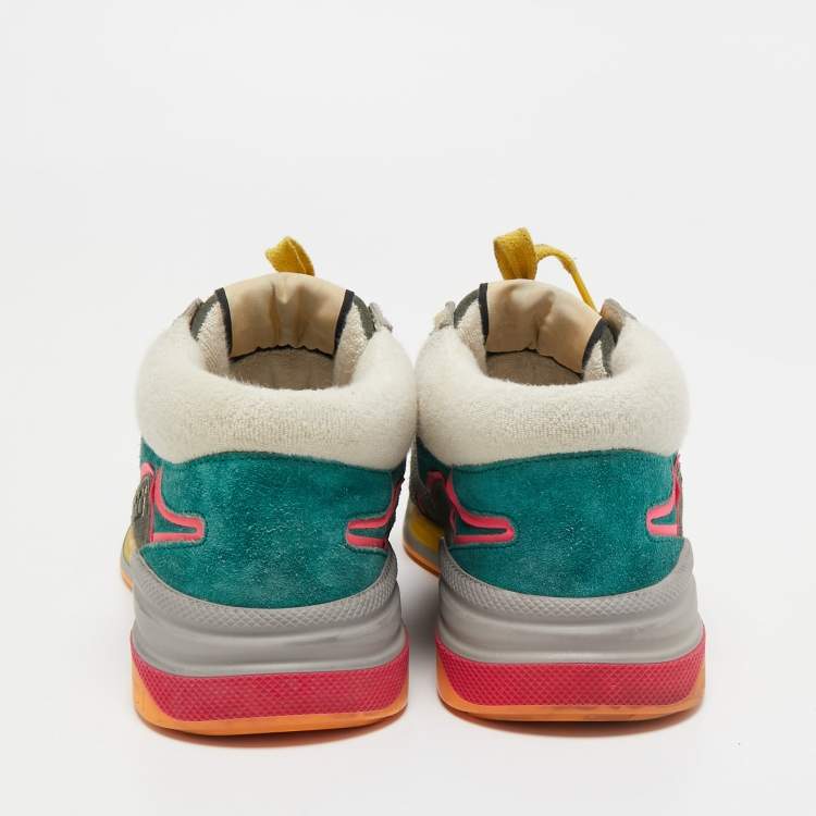 Pre Owned Gucci Multicolor Mesh and Suede Ultrapace Mid Top Sneakers Size 37.5  