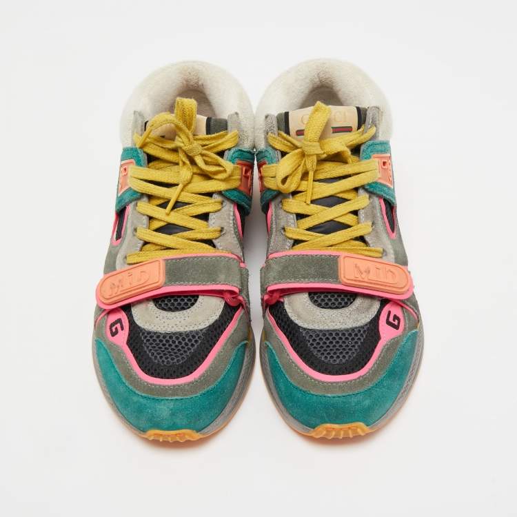 Pre Owned Gucci Multicolor Mesh and Suede Ultrapace Mid Top Sneakers Size 37.5  