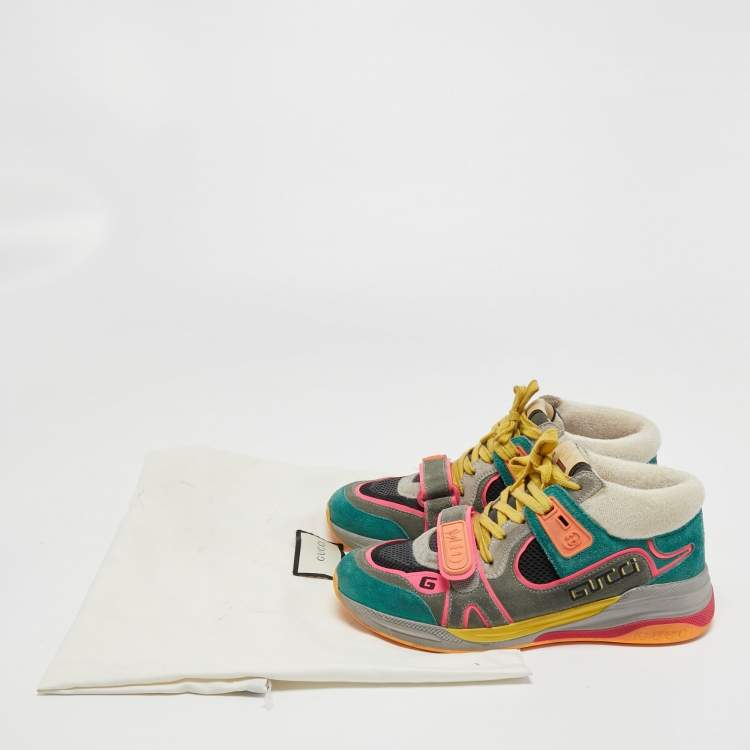 Pre Owned Gucci Multicolor Mesh and Suede Ultrapace Mid Top Sneakers Size 37.5  