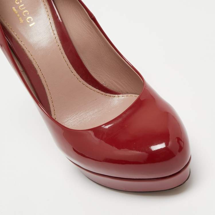 Pre Owned Gucci Red Patent Leather Platform Pumps Size 38.5