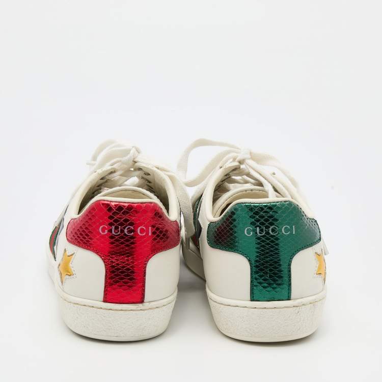 مملوكة مسبقًا Gucci White Leather Metallic Stars Ace Low Top Sneakers Size 36