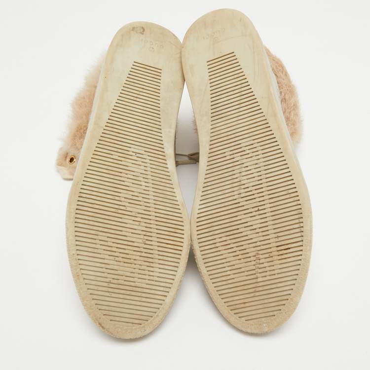 Pre Owned Gucci Cream Guccissima Leather and Fur High Top Sneakers Size 38